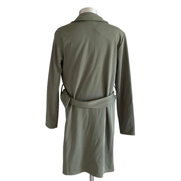 BOOHOO Olive Green Isobel O-Ring Belted Knit Duster Cardigan/Jacket NWT 6P - Picture 10 of 11